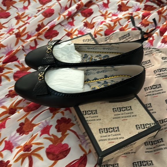 GUCCI NIB Malaga Kid / Elaphe Radiata Lux Black Ballet Flats Size 40 - Picture 5 of 5